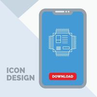 chip. UPC. pastilla. procesador. icono de línea de tecnología en el móvil para la página de descarga vector