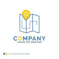 Map. Camping. plan. track. location Blue Yellow Business Logo template. Creative Design Template Place for Tagline. vector