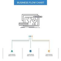 Architecture. blueprint. circuit. design. engineering Business Flow Chart Design with 3 Steps. Line Icon For Presentation Background Template Place for text vector