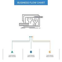 arquitectura. Plano. circuito. diseño. diseño de diagrama de flujo de negocios de ingeniería con 3 pasos. icono de línea para el lugar de plantilla de fondo de presentación para texto vector