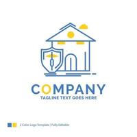 insurance. home. house. casualty. protection Blue Yellow Business Logo template. Creative Design Template Place for Tagline. vector