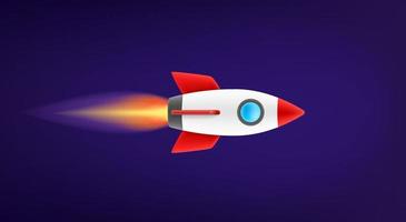 Flying space ship in space. Startup business concept. 3d vector illustration