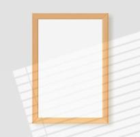 Photo frame mockup with sun flare effect. Light of the window with blinds vector