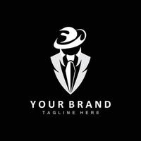 diseño del logotipo de la mafia, icono de traje de esmoquin, empresario vectorial, detective del logotipo, etiqueta de marca vector