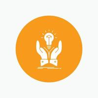 idea. ideas. creative. share. hands White Glyph Icon in Circle. Vector Button illustration