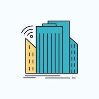 Buildings. city. sensor. smart. urban Flat Icon. green and Yellow sign and symbols for website and Mobile appliation. vector illustration
