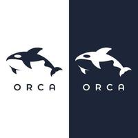 Simple black orca whale animal template logo creative design. Killer underwater animal. Logo for business, identity and branding. vector