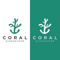 hermoso y colorido diseño creativo del logotipo de arrecife de coral natural bajo el agua. Arrecifes de coral para hábitat de peces. vector