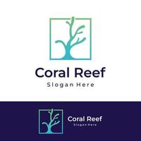 hermoso y colorido diseño creativo del logotipo de arrecife de coral natural bajo el agua. Arrecifes de coral para hábitat de peces. vector