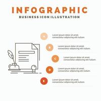 contract. paper. document. agreement. award Infographics Template for Website and Presentation. Line Gray icon with Orange infographic style vector illustration