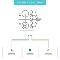 monetization. finance. money. transfer. value Business Flow Chart Design with 3 Steps. Line Icon For Presentation Background Template Place for text vector