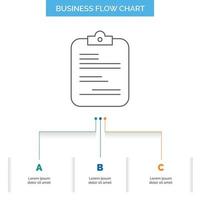 report. medical. paper. checklist. document Business Flow Chart Design with 3 Steps. Line Icon For Presentation Background Template Place for text vector