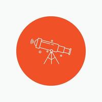 telescope. astronomy. space. view. zoom White Line Icon in Circle background. vector icon illustration