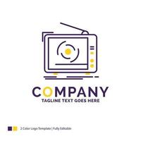 Company Name Logo Design For tv. ad. advertising. television. set. Purple and yellow Brand Name Design with place for Tagline. Creative Logo template for Small and Large Business. vector