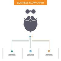 bigote. inconformista. movimiento soportado diseño de diagrama de flujo de negocios de hombres con 3 pasos. icono de glifo para el lugar de plantilla de fondo de presentación para texto. vector