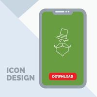 moustache. Hipster. movember. Santa Clause. Hat Line Icon in Mobile for Download Page