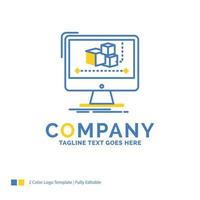 Animation. computer. editor. monitor. software Blue Yellow Business Logo template. Creative Design Template Place for Tagline. vector