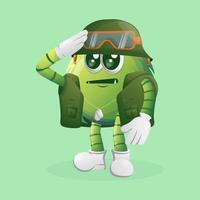 Cute green monster soldier in green uniform vector