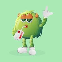 Cute green monster showing middle fingers vector