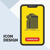 bank. banking. building. federal. government Glyph Icon in Mobile for Download Page. Yellow Background vector