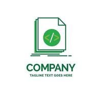 Code. coding. file. programming. script Flat Business Logo template. Creative Green Brand Name Design. vector