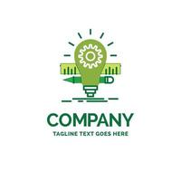 Development. idea. bulb. pencil. scale Flat Business Logo template. Creative Green Brand Name Design. vector