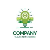 Development. idea. bulb. pencil. scale Flat Business Logo template. Creative Green Brand Name Design. vector