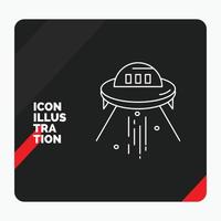 Red and Black Creative presentation Background for space ship. space. ship. rocket. alien Line Icon vector