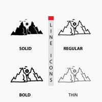 mountain. landscape. hill. nature. sun Icon in Thin. Regular. Bold Line and Glyph Style. Vector illustration