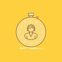 fast. speed. stopwatch. timer. girl Flat Line Filled Icon. Beautiful Logo button over yellow background for UI and UX. website or mobile application vector