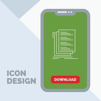 código. codificación. compilar. archivos icono de línea de lista en el móvil para la página de descarga vector