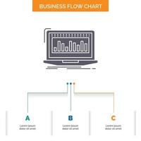 datos. financiero. índice. vigilancia. diseño de diagrama de flujo de negocios bursátiles con 3 pasos. icono de glifo para el lugar de plantilla de fondo de presentación para texto. vector