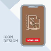 Api. app. coding. developer. software Line Icon in Mobile for Download Page vector