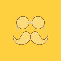 moustache. Hipster. movember. glasses. men Flat Line Filled Icon. Beautiful Logo button over yellow background for UI and UX. website or mobile application vector