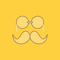 moustache. Hipster. movember. glasses. men Flat Line Filled Icon. Beautiful Logo button over yellow background for UI and UX. website or mobile application vector