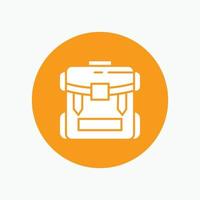 bag. camping. zipper. hiking. luggage White Glyph Icon in Circle. Vector Button illustration