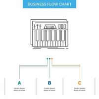 controlador. teclado. llaves. midi diseño de diagrama de flujo empresarial sólido con 3 pasos. icono de línea para el lugar de plantilla de fondo de presentación para texto vector