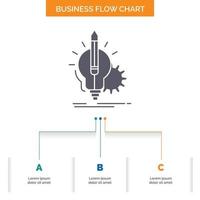 Idea. insight. key. lamp. lightbulb Business Flow Chart Design with 3 Steps. Glyph Icon For Presentation Background Template Place for text. vector