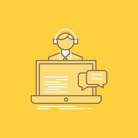 support. chat. customer. service. help Flat Line Filled Icon. Beautiful Logo button over yellow background for UI and UX. website or mobile application vector