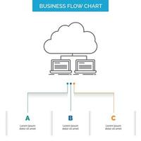 nube. la red. servidor. Internet. diseño de diagrama de flujo de negocios de datos con 3 pasos. icono de línea para el lugar de plantilla de fondo de presentación para texto vector