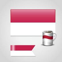 bandera de indonesia impresa en taza de café y bandera pequeña vector