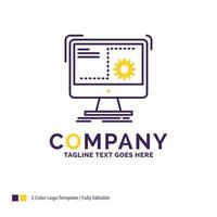 Company Name Logo Design For Command. computer. function. process. progress. Purple and yellow Brand Name Design with place for Tagline. Creative Logo template for Small and Large Business. vector