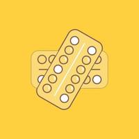 medicine. Pill. drugs. tablet. patient Flat Line Filled Icon. Beautiful Logo button over yellow background for UI and UX. website or mobile application vector