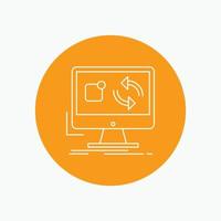 update. app. application. install. sync White Line Icon in Circle background. vector icon illustration