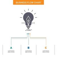 bulbo. ocurrencia. electricidad. energía. diseño de diagrama de flujo de negocios ligero con 3 pasos. icono de glifo para el lugar de plantilla de fondo de presentación para texto. vector