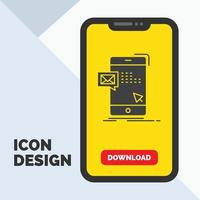 a granel. diálogo. instante. correo. icono de glifo de mensaje en el móvil para la página de descarga. fondo amarillo vector