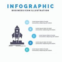 lanzar. puesta en marcha. Embarcacion. lanzadera. plantilla de infografía de misión para sitio web y presentación. icono de glifo gris con ilustración de vector de estilo infográfico azul.