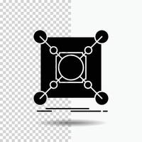 base. centro. conexión. datos. icono de glifo de cubo sobre fondo transparente. icono negro vector