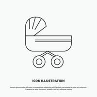 trolly. baby. kids. push. stroller Icon. Line vector gray symbol for UI and UX. website or mobile application