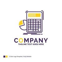 Company Name Logo Design For calculator. calculation. math. progress. graph. Purple and yellow Brand Name Design with place for Tagline. Creative Logo template for Small and Large Business. vector